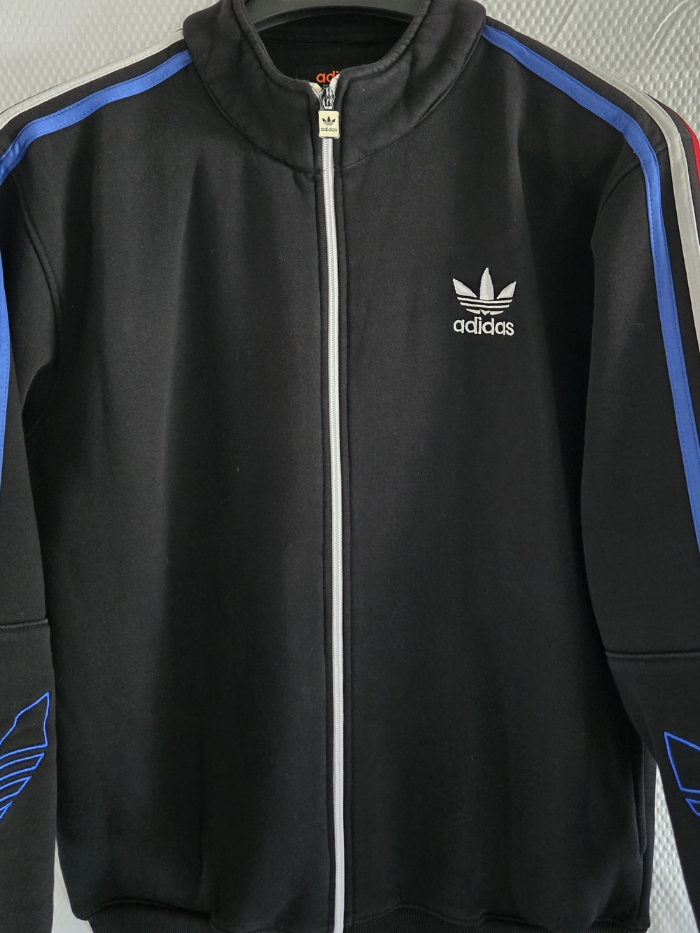 Adidas Black Track Jacket with Blue & Red Stripe Detailing - Picture 3 of 14